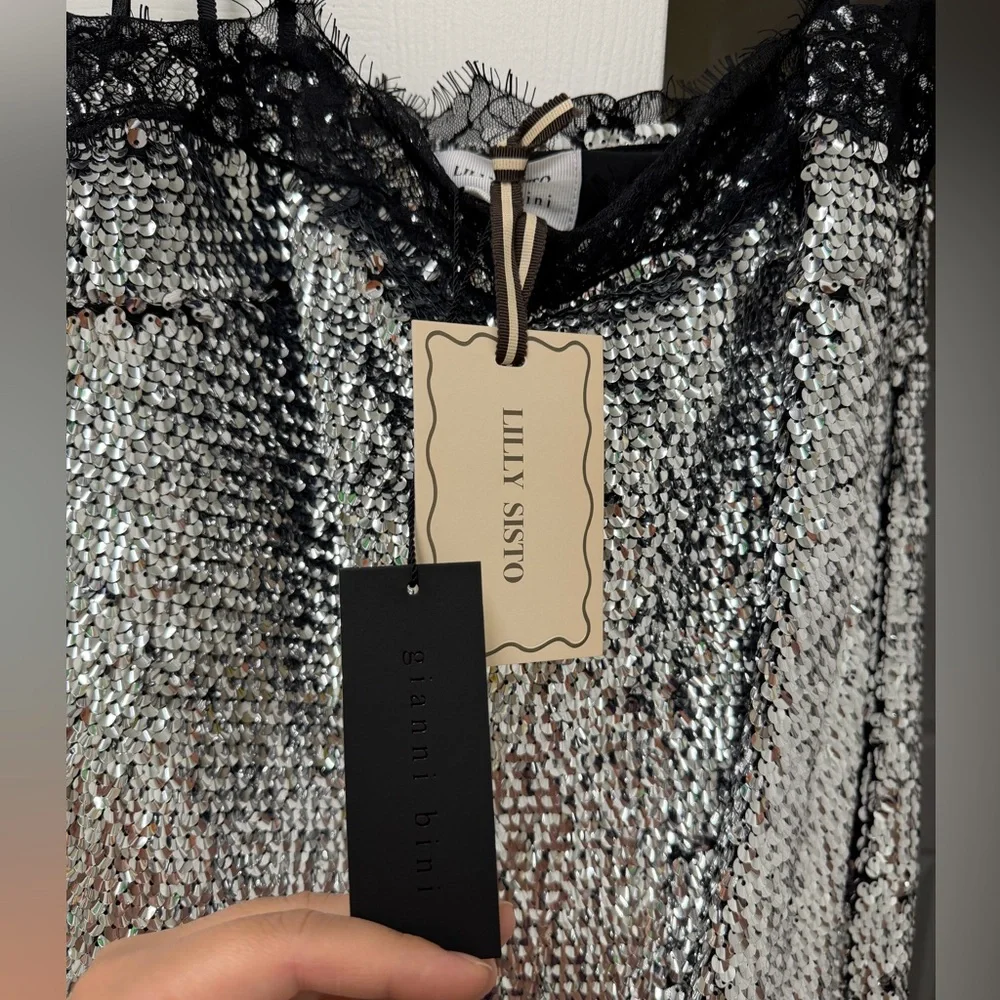 NWT Gianni Bini x Lilly Sisto Allegra Sequin Lace Trim Midi Slip Dress 8 - Picture 11 of 11